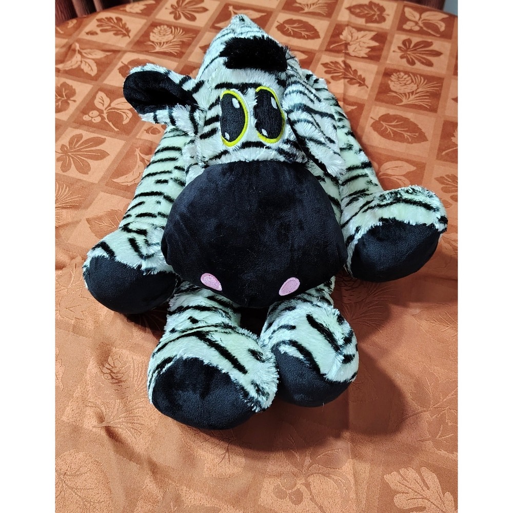 Big T Toys Plush Zebra Plush Animal Black White Pillow Sitter Dangly Legs 16"